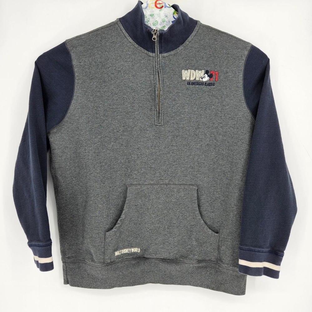 Walt Disney World Sweatshirt Mens 2X Half Zip Pullover Casual Gray‎ Navy Blue